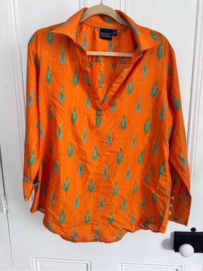 Madison Matthews women’s orange ikat medium tunic EUC